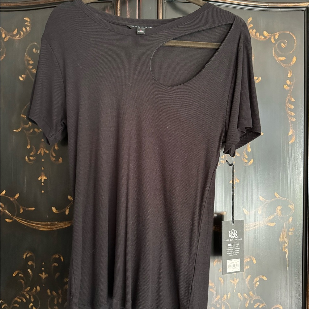 Rock & Republic Black Cut-Out T-Shirt Sz L